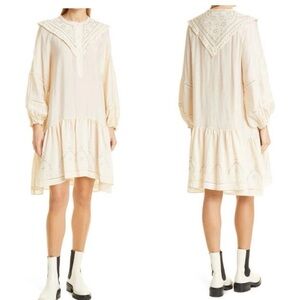 MUNTHE Capture Studded Drop Waist Long Sleeve Dress‎ Cream 1300 Size 34 US 4 NEW